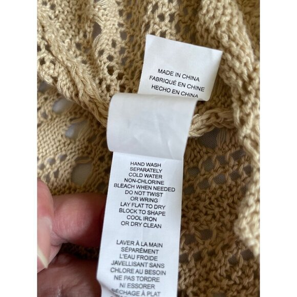Kensie Women's Size L Beige Open-Knit Cardigan Sweater Open Front Short Sleeves - Picture 8 of 11